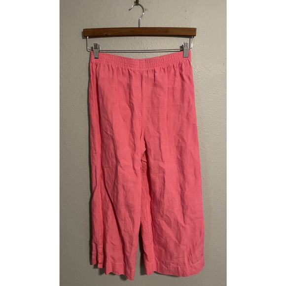 Vintage CTC Linens Women Pants Medium Pink Linen Cropped Elastic Waist Lagenlook - Picture 2 of 7